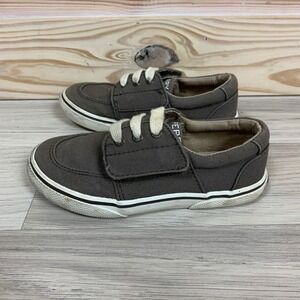 Sperry Ollie Jr Sneakers Kids 10M Brown Canvas Hook Loop Boat Shoe